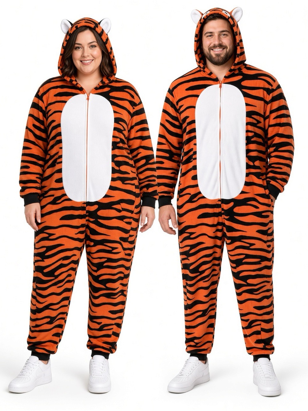 Tipsy Elves Orange and Black Tiger Hooded Adult Onesie Costume XXL NWT